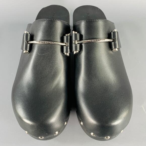 GIVENCHY Size 9 Black Silver Leather Studded Clog Sandals - Picture 4 of 7
